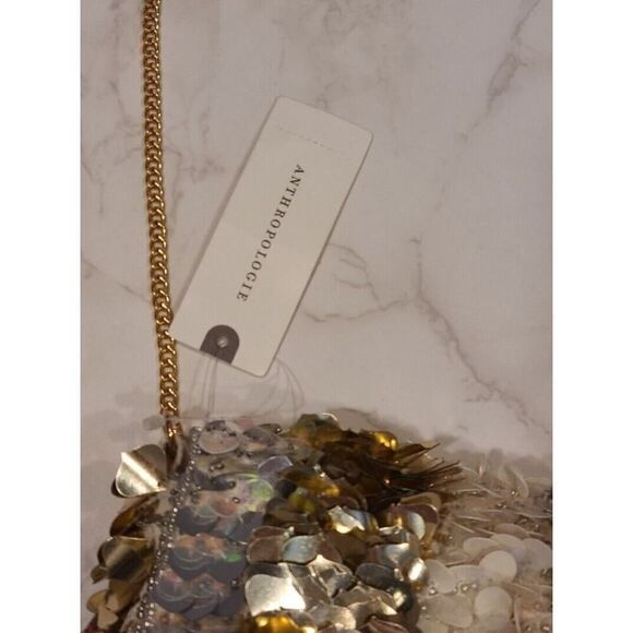 Anthropologie Sequined Crossbody Clutch, Neutral Colorway, Gold Chain | OS NWT - Picture 10 of 11
